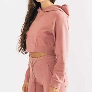 Women Solid Pink Hooded Sweatshirt Set Full Length Cargo <b>Pants</b> Casual Autumn Wear Breathable Spandex Cotton Tracksuit - Product Image 3