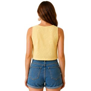 Top Corto con Bordado Floral en Amarillo Claro para Mujer, Chaleco de Verano sin Mangas de Algodón, Logotipo Personalizado, Ropa Casual de Moda Urbana - Product Image 2