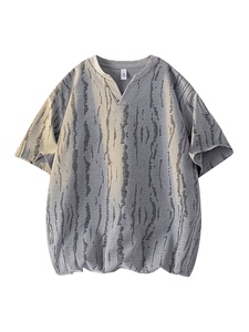 T-shirt décontracté pour homme à col en V effet craquelé, 100 % coton, blocs de couleur sur le devant, manches courtes, col ventilé, coupe ample, respirant, idéal pour la gym - Product Image 3