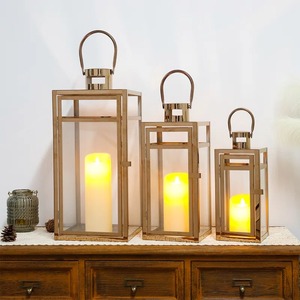 Decorative Antique Brass Lantern Candle Holder Set Flameless Home Decoration Metal Lanterns with Handle Indoor Home Decoration - Product Image 1