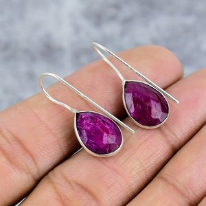925 <b>Sterling</b> <b>Silver</b> Women's Ruby Dyed Gemstone Earrings with <b>Silver</b> Hook-Trendy Engagement Gift for Party & Everyday Wear - Product Image 4
