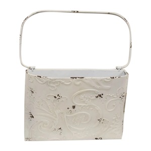 Cesta Metálica Vintage para Plantas con Grabado Floral, Acabado Rústico Blanco, para Decoración de Interiores con Flores y Plantas Verdes - Product Image 1