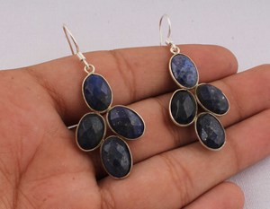 Natural Lapis Lazuli <b>Solid</b> 925 Sterling <b>Silver</b> Handmade Vintage Luxury Drop <b>Earrings</b> for Wedding Anniversary Gift Party - Product Image 1
