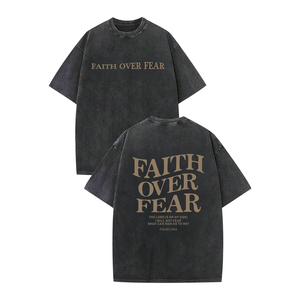 T-shirt unisexe Faith Over Fear surdimensionné en coton à col rond, imprimé, pour l'été, décontracté, en jersey - Product Image 1