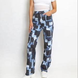 Jeans de Mezclilla de Diseño Hip Hop Personalizados de Alta Calidad para Hombre, Corte Recto, Tejido de Punto, con Estampado Desgastado, Secado Rápido, Cintura Media - Product Image 1