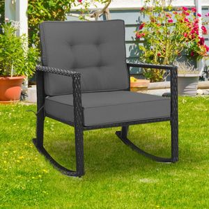 Sedia a dondolo da esterno in vimini con cuscino impermeabile, pieghevole, per giardino e ingresso - Product Image 2