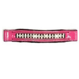New Hot Style Pink Patent Leather Horse Brow Band with Golden <b>Crystal</b> Bling and Full Contrast <b>Stitching</b> - Product Image 5