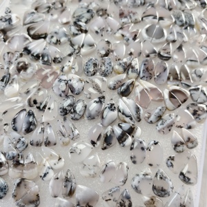 Paire de cabochons en agate dendritique naturelle, lot de pierres précieuses en gros, 13x6x3mm et 24x12x3mm, pierres lâches polies, 12 carats en moyenne - Product Image 2