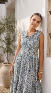 2023 New Arrivals Summer Eco-Friendly Women's Casual Bohemian Floral Long Maxi Dress <b>Tie</b> Dye Gypsy Chic Viscose Crepe V-neck - Product Image 2