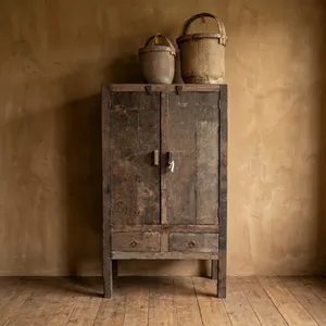 Armario Rústico de Madera Estilo Granja Antigua con Dos Puertas y Cajones, Mueble de Almacenamiento Vintage de Madera Envejecida para el Hogar - Product Image 2