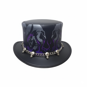 หมวกหนังทรงสูงสไตล์โกธิค สตีมพังก์ คอสเพลย์ สำหรับงานฮาโลวีน ตกแต่งด้วยกระดุมรูปหัวกะโหลก ลายเปลวไฟ เหมาะสำหรับงานปาร์ตี้ คอสเพลย์ งานเทศกาล - Product Image 5