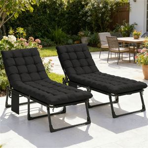 Set di 2 Sedie Reclinabili Pieghevoli da Esterno e Lettini Prendisole da Giardino Neri - Product Image 1