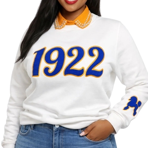 เสื้อสเวตเชิ้ตแขนยาวสีขาว รุ่นปี 1922 สำหรับผู้หญิง ลายตัวอักษรกรีก สไตล์ลำลอง ผ้าฟลีซ เหมาะสำหรับฤดูหนาว - Product Image 1