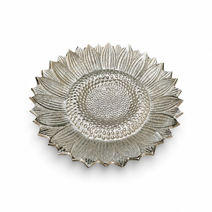 Plateau à chocolat sculptural en argent motif tournesol, personnalisable, accessoires pour chocolat, fabricant, tailles et couleurs sur mesure disponibles - Product Image 1