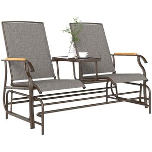 Dondolo da Esterno Marrone Chiaro Misto con Tavolino, Divano Doppio per Giardino e Patio - Product Image 5