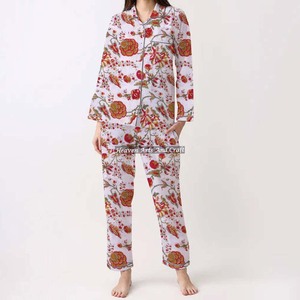 100% Cotton Women Pajamas Set Soft Home Wear PJ Set Spring/Summer Floral/CHARACTER/Letter/Pattern/Vacation/Tree Pattern PJ006 - Product Image 3