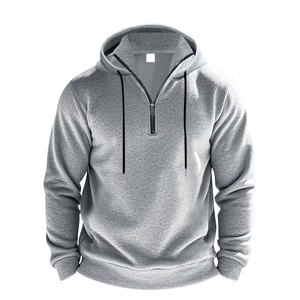 Men's Grey Half <b>Zip</b> Pullover Hoodie Drawstring <b>Hooded</b> Sweatshirt Long Sleeve Cool Streetwear Winter Fashion Top for Daily Wear - Product Image 4
