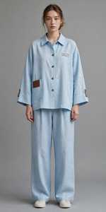 Women's Loose Linen Shirt <b>Set</b> Turn Down Collar Three Quarter Sleeve <b>Top</b> With Pockets - Product Image 3