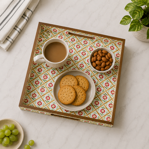 Juego de 3 bandejas de madera premium para servir, bandejas decorativas apilables con asas recortadas para la cocina, mesa de café, decoración del hogar y servicio. - Product Image 4
