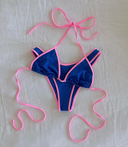 Ensemble de bikinis pour femmes, logo personnalisé, bikini triangle, couleurs contrastées, maillot de bain deux pièces, string, vêtements de plage sexy, style été - Product Image 1