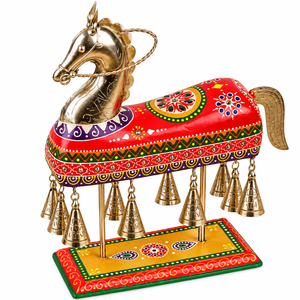 Cloche à cheval en bois peinte à la main, décoration de table pour la maison avec des motifs artistiques indiens traditionnels - Product Image 4
