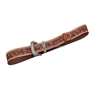100% Genuine Leather Western Tooling <b>Cowboy</b> <b>Belt</b> with Vintage Engraved Metal Buckle & Keeper Made in India Bulk Order Accepted - Product Image 3