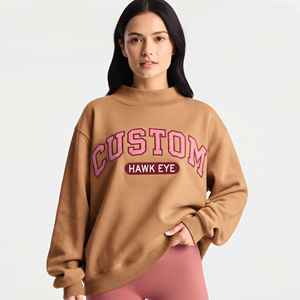 Sudadera de cuello simulado de algodón sólido con hombros caídos, corte holgado oversize, talla grande, forro polar, bordado personalizado, para mujer - Product Image 1