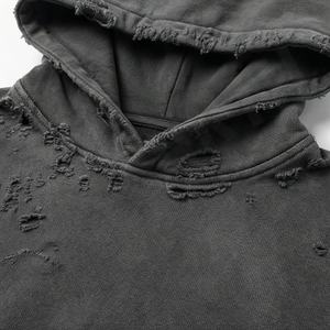 Premium Pullover Streetwear Acid Wash Cotton Hoodies No Drawstring Custom <b>Vintage</b> Distressed <b>Sweatshirt</b> Men Wholesale Apparel - Product Image 4