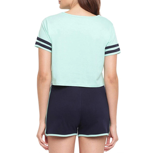 Women's 2-Piece <b>Knitted</b> Eco-Friendly Lace Shorts <b>Set</b> Mint Green Short Sleeve O-Neck Top Navy Blue Knee Shorts Casual Spring - Product Image 5