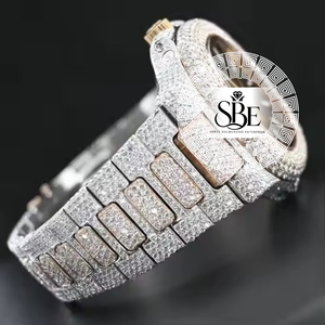 Reloj de lujo personalizado con diamantes incrustados para hombre, completamente automático, de acero inoxidable, con números arábigos, reloj de pulsera con diamantes de moissanita. - Product Image 2