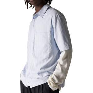 Camisa de Hombre a Rayas, Manga Corta, con Botones, Informal, Ligera, Tejida, para Verano, Rayas Verticales, Suministro al por Mayor OEM - Product Image 3