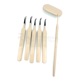 Pince à cils RMI en acier inoxydable, pince d'isolation à pointe en fibre, revêtement poudré couleur nude, pointe argentée, outil professionnel pour cils - Product Image 5