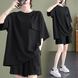 Conjunto de Mujer de Moda, Estilo Hip Hop, Casual, Verano, 100% Algodón, Corte Regular, Cuello Redondo, Bolsillos, Pantalones Cortos Anchos - Product Image 6