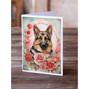 Whimsical A7 Tamaño 5x7 Pastor alemán con rosas de San Valentín Paquete de 8 tarjetas de notas en blanco con sobres - Product Image 2