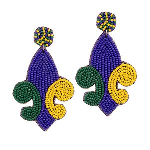 Boucles d'oreilles en perles Fleur De Lis faites à la main dans les couleurs de l'équipe Game Day Sports Fans Style Girls Tailgating Team Spirit Jewelry - Product Image 4