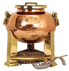 Plat de Buffet rond en cuivre pur 100%, pour Restaurant, avec marteau, fonctionne avec support de couleur or, accessoires de cuisine et de mariage - Product Image 1