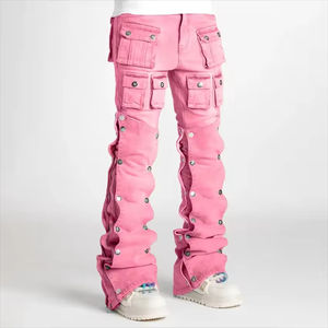 Jean en denim coupe droite personnalisé unisexe décontracté imprimé taille mi-haute délavé vintage OEM pantalon mode automne été boutonné - Product Image 5