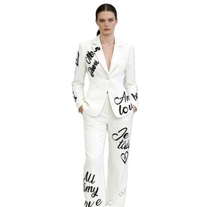 Conjunto de Blazer y Pantalón de Lana y Viscosa Blanca para Mujer, Estilo Urbano, 2 Piezas, con Lentejuelas Bordadas, Resistente al Viento, Personalizable, para Todas las Temporadas - Product Image 2