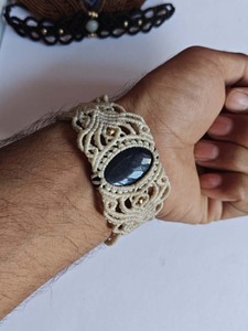 Handmade Beige Macrame Labradorite <b>Gold</b> Plated <b>Bracelet</b> <b>Adjustable</b> Flash Stone Boho Healing Ethnic Statement Jewelry Wholesale - Product Image 3