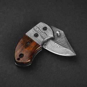 Couteau pliant en acier Damas de haute qualité, au design élégant et tendance, avec manche en bois confortable et prise en main solide, pour usage industriel. - Product Image 3