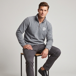 Pull en molleton gris à col montant et fermeture éclair quart de tour pour homme Dumela avec logo brodé, coupe classique, vêtement décontracté d'automne - Product Image 6