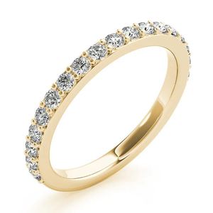 Anillo de Compromiso y Boda de Media Eternidad con Moissanita de Corte Brillante, Engaste de Garras, Plata de Ley 925 Bañada en Oro, Apilable para Novia - Product Image 2
