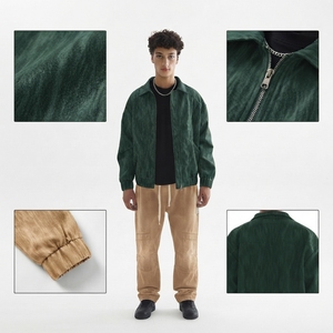 Blouson Bomber en Toile Lavée pour Homme, Couleur Unie, Col Rabattu, Fermeture Éclair, Coupe Décontractée, Vêtement d'Extérieur Automne - Product Image 3