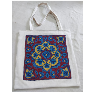 Sac fourre-tout en coton brodé Aari du Cachemire, luxueux, écologique, portable, réutilisable, fait main, pour femmes, enfants, bureau, collège, école - Product Image 1