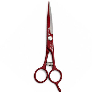 Ciseaux de coiffure professionnels rouges en acier inoxydable, lame tranchante, pour droitiers, manche long, outil de coupe pliable pour salon de coiffure - Product Image 1