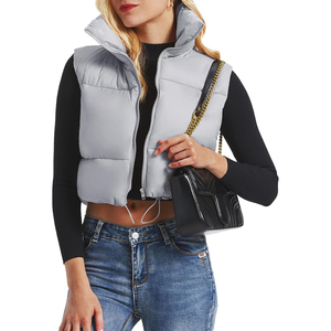 OEM ODM Women's Stand Collar Puffer Vest Solid Color Zipper Closure <b>Short</b> Length Casual Outerwear Windproof Embroidery <b>Fur</b> - Product Image 3