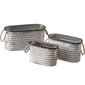 Maceta de Metal Galvanizado de Forma Ovalada de Moda para Jardín, Hogar, Patio, Macetas y Jardineras para Exteriores con Asa de Cuerda - Product Image 3