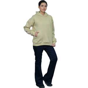 Sudadera con Capucha de Poliéster y Algodón Estampada para Mujer, Color Beige Puro, Estilo Casual, Corte Holgado, Manga Larga, Cómoda y a la Moda - Product Image 1