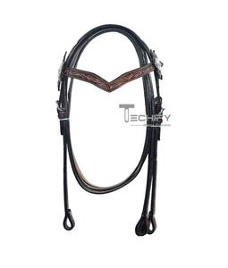 Conjunto de cabezada y pechopetral de cuero repujado a mano de primera calidad, equipo ecuestre occidental, brida y pechopetral ajustables para montar. - Product Image 1