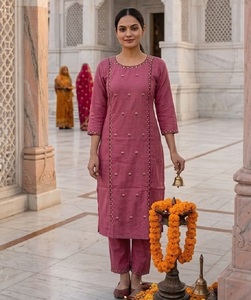 Trendy Cotton Kurti Pink Traditional Ankle Length Casual Wear Kurtis with Beautiful Work and Plus Size Available for Women - Product Image 1